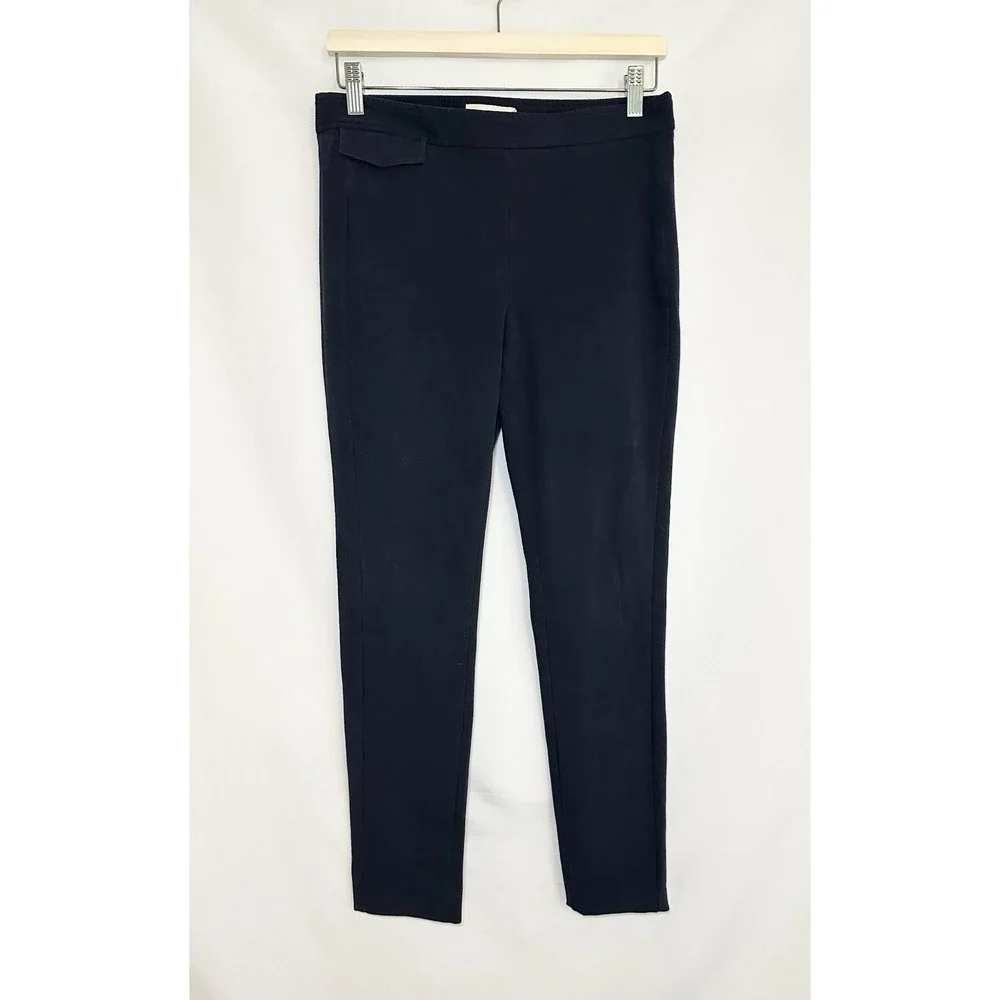 Tory Burch Women's 8 Navy Blue Ponte Skinny Pants Side Zip Minimalist Luxe FLAW